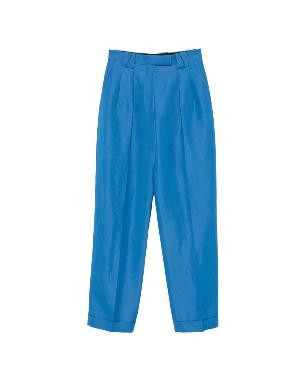 Versace Blue Pleated Straight-Leg Trousers