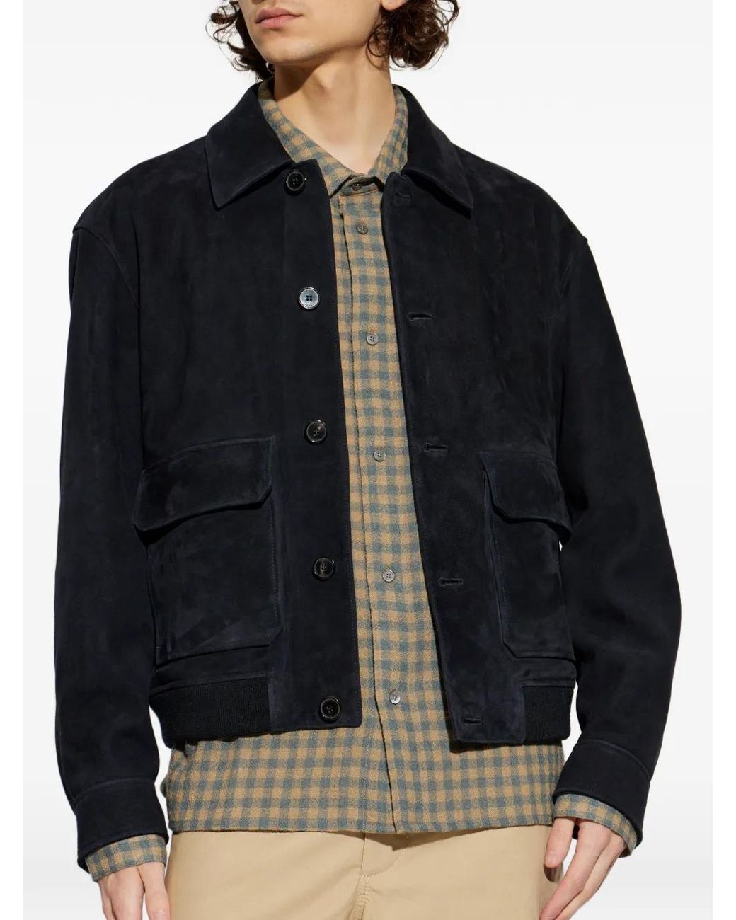 FRAME Blue Buttoned Suede Jacket for men