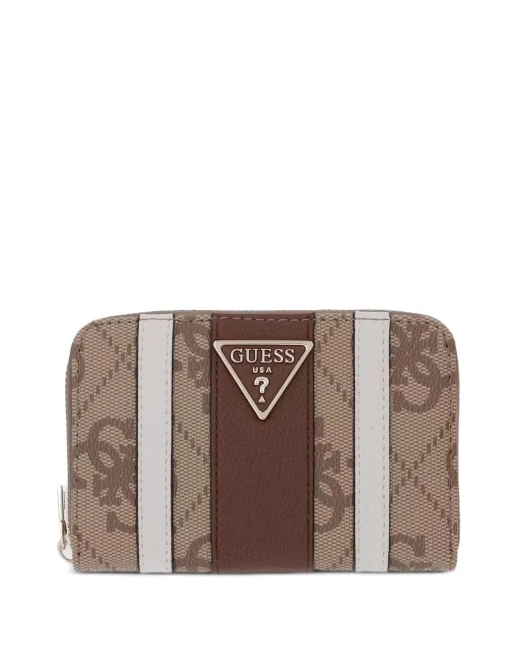Guess Brown Laurel Logo-Print Striped Wallet