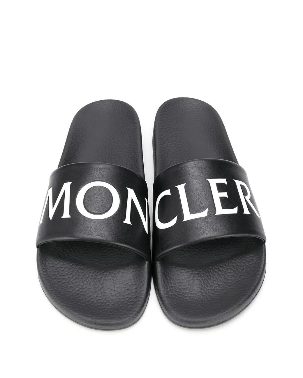 Moncler Black Leather Logo Slides for men