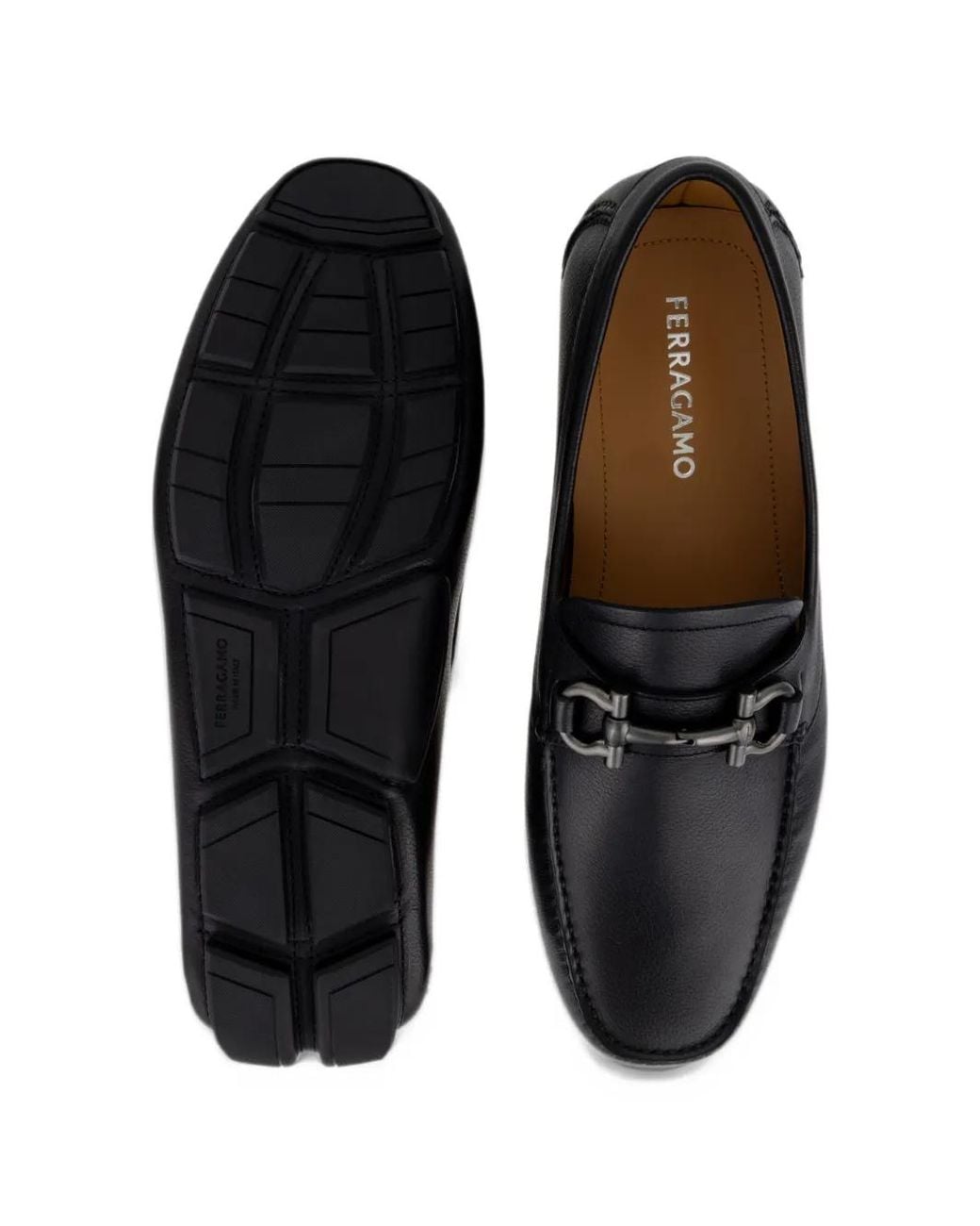 Ferragamo Black Gancini Ornament Driver Loafers for men
