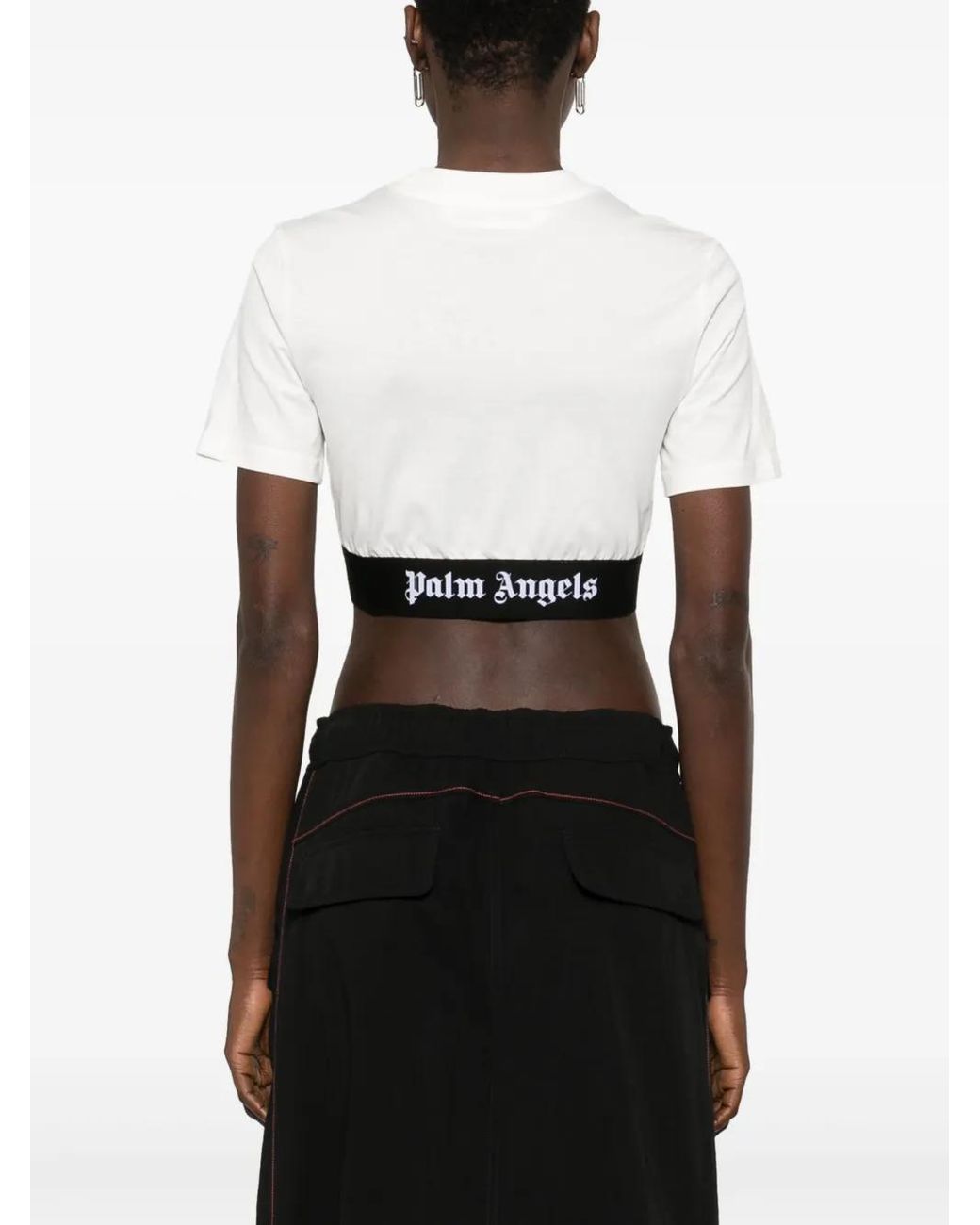 Palm Angels White Logo-Jacquard Cropped T-Shirt