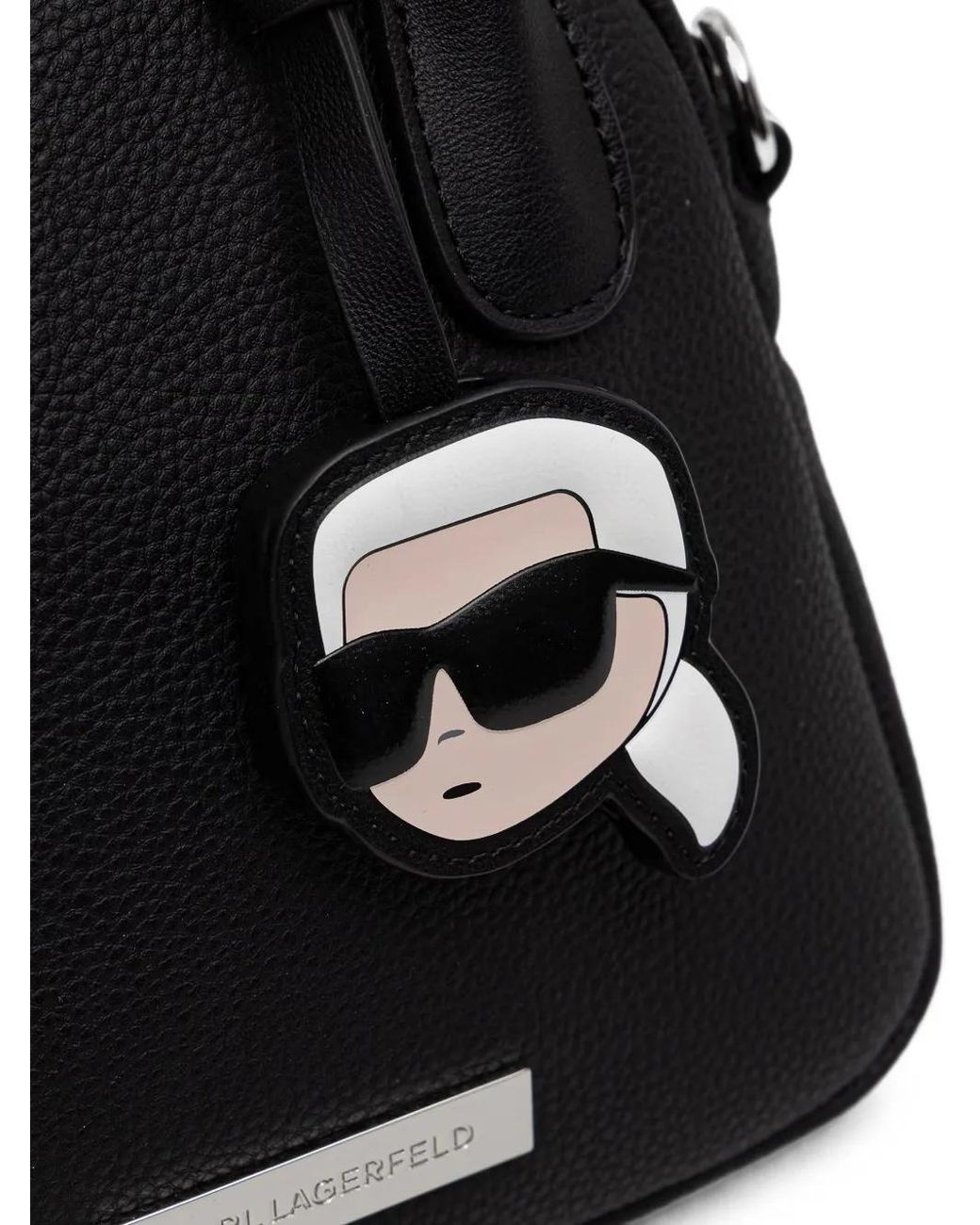 Karl Lagerfeld Black Logo-Charm Grained Tote Bag