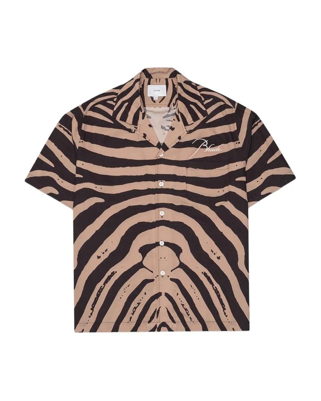 Rhude Brown Zebra-Print Short-Sleeve Shirt for men