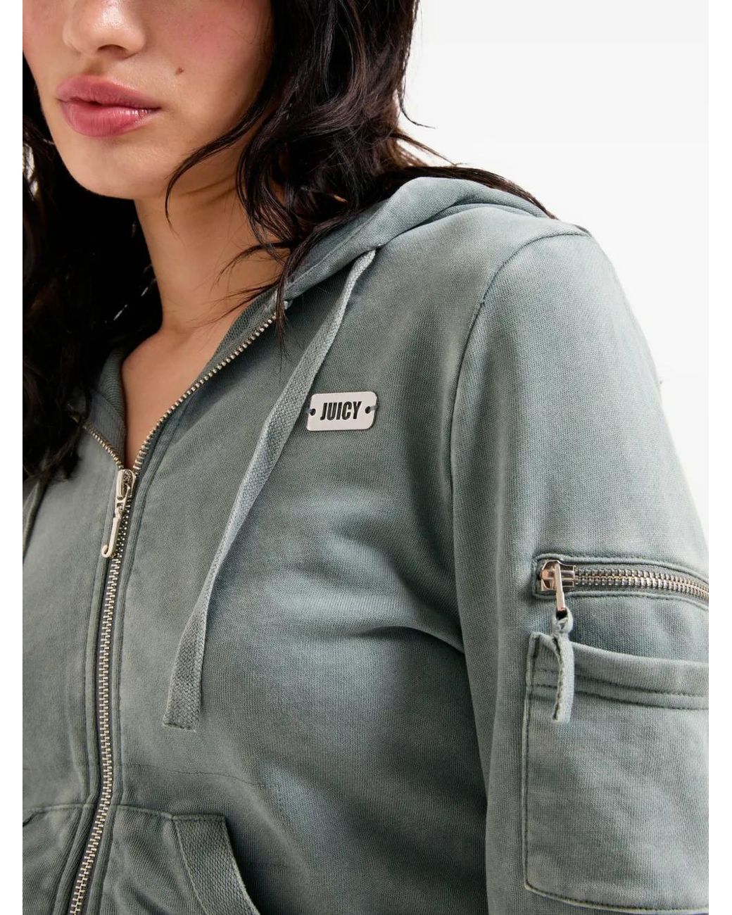 Juicy Couture Blue Washed-Effect Zip-Up Hoodie