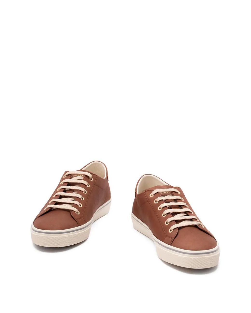 Brunello Cucinelli Brown Leather Lace-Up Fastening Sneakers for men