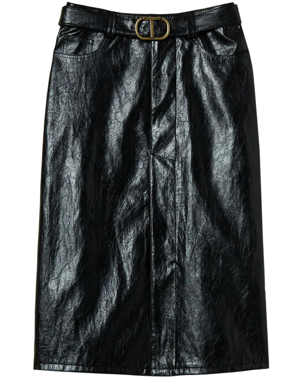 Twinset Black Logo-Plaque Midi Skirt
