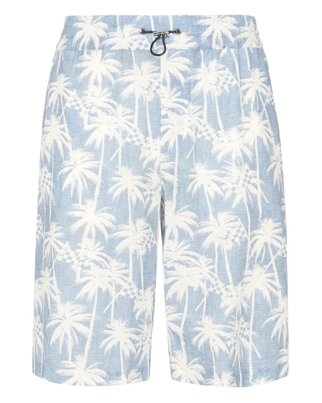 Philipp Plein Blue Short Trousers Cool Kid Fit Chambray Printed for men