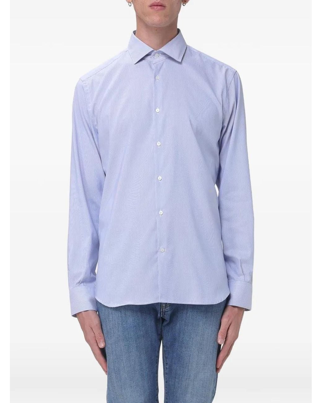 Brooksfield Blue Striped Cotton Shirt for men
