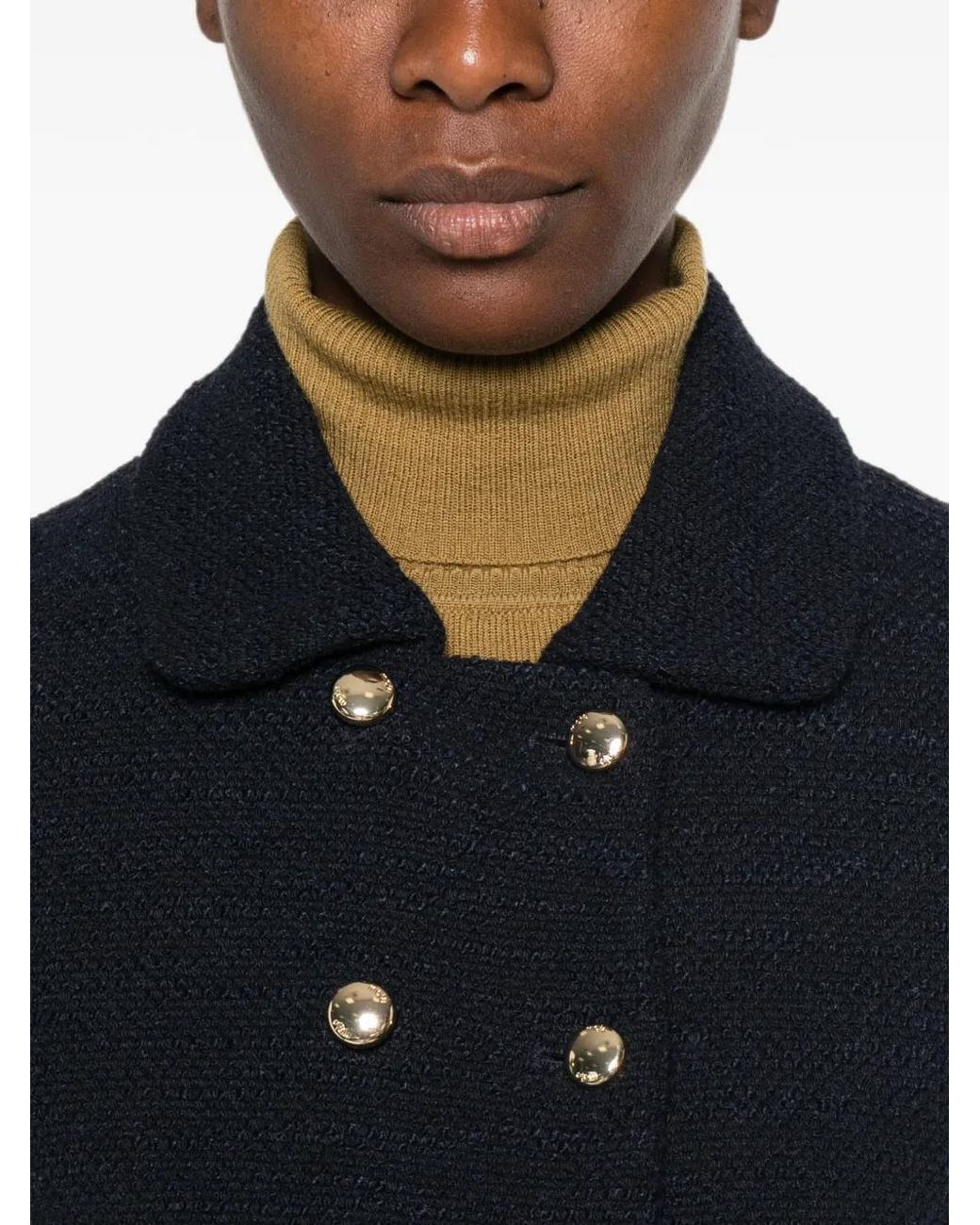 Maje Blue Double-Breasted Cropped Blazer
