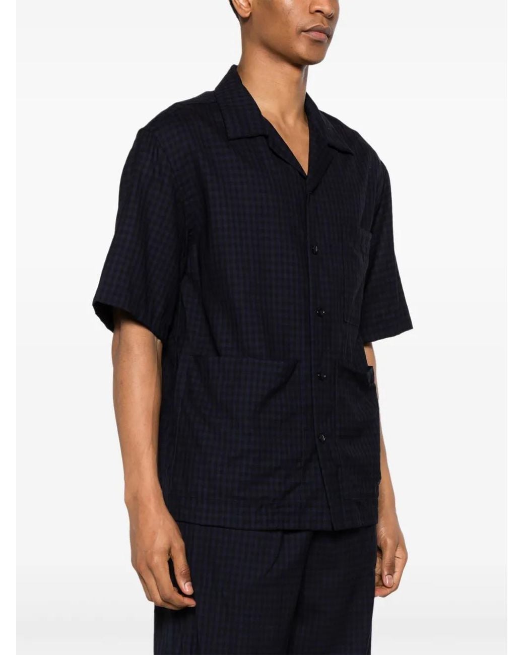 Barena Blue Checked Camp-Collar Shirt for men