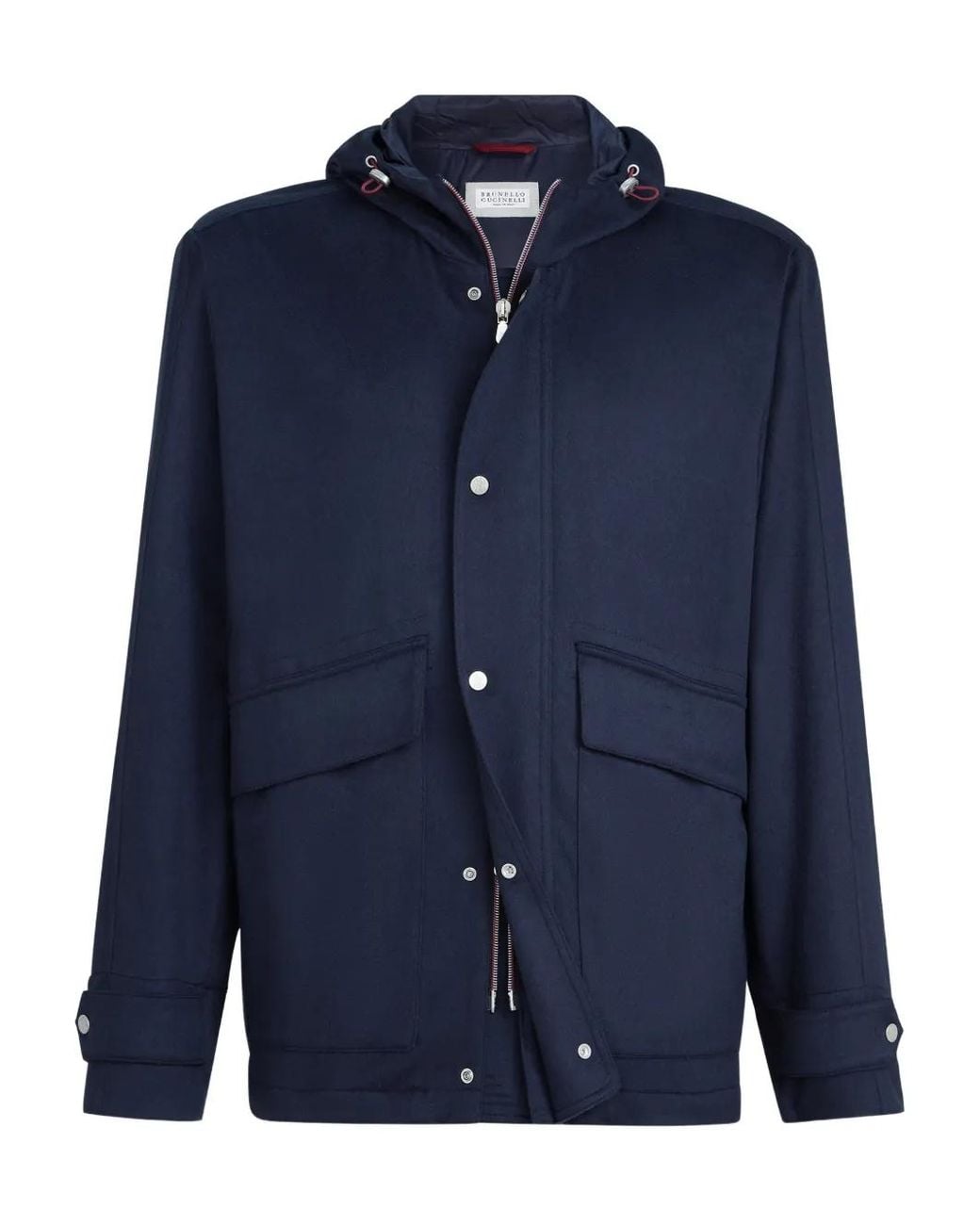 Brunello Cucinelli Blue Cashmere Hooded Jacket for men