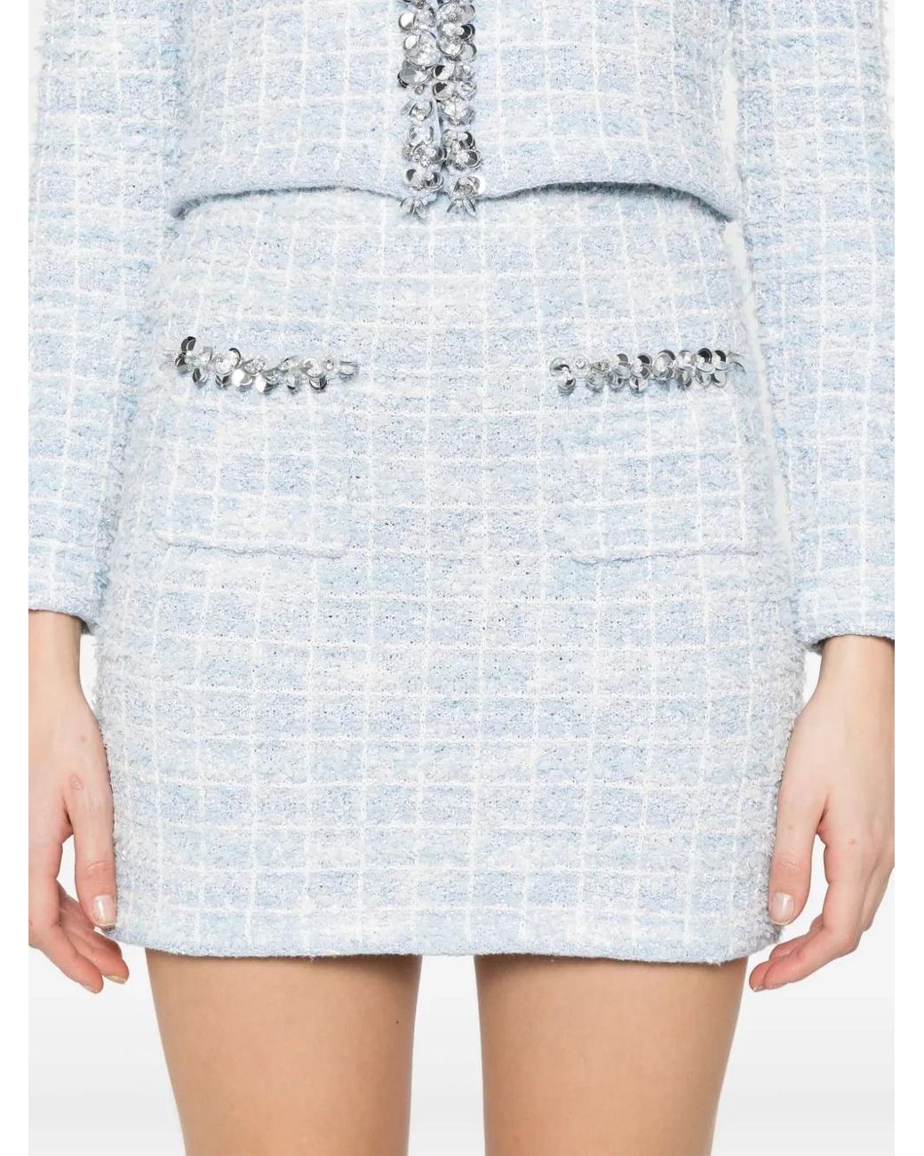 Self-Portrait White Checked Knit Mini Skirt