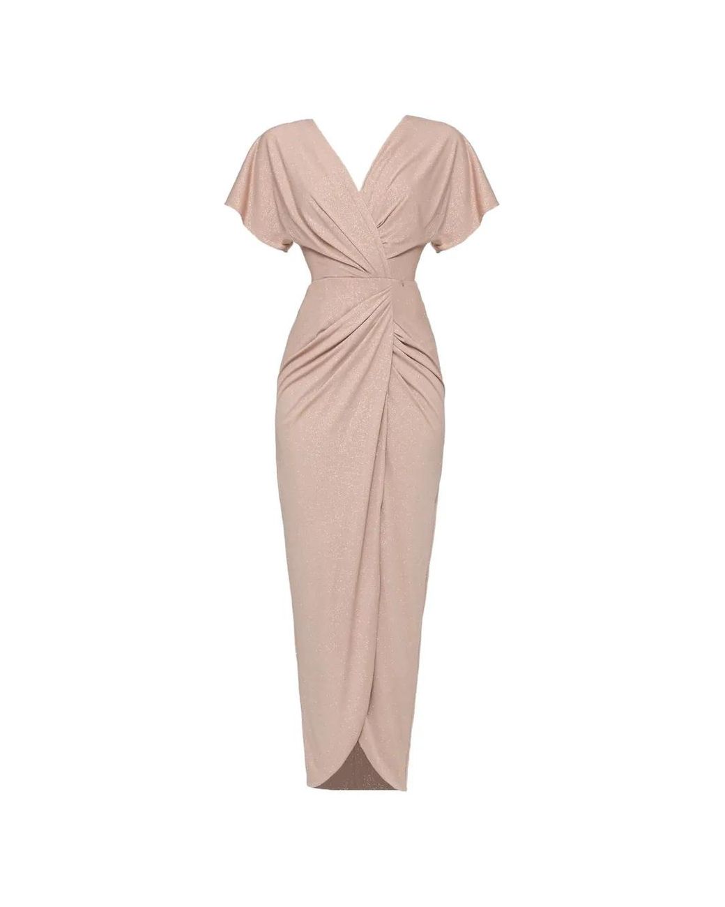 Nissa Natural V-Neck Draped Midi Dress