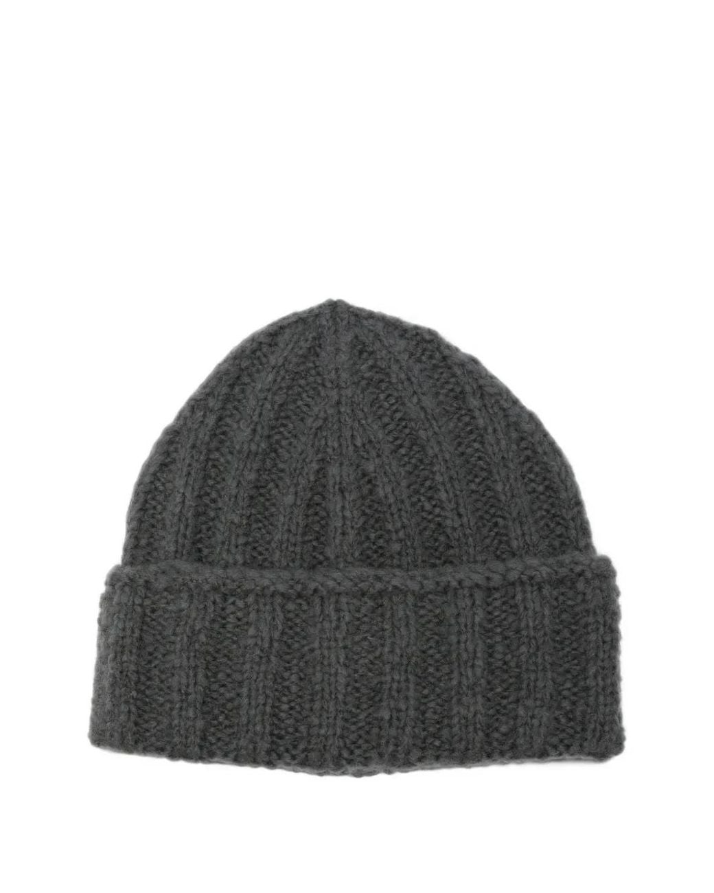 Roberto Collina Gray Ribbed-Knit Beanie Hat for men
