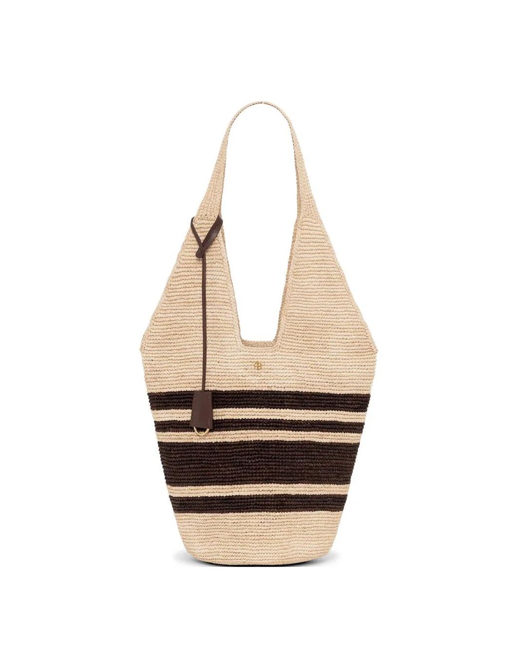Anine Bing White Leah Stripes Raffia Bag