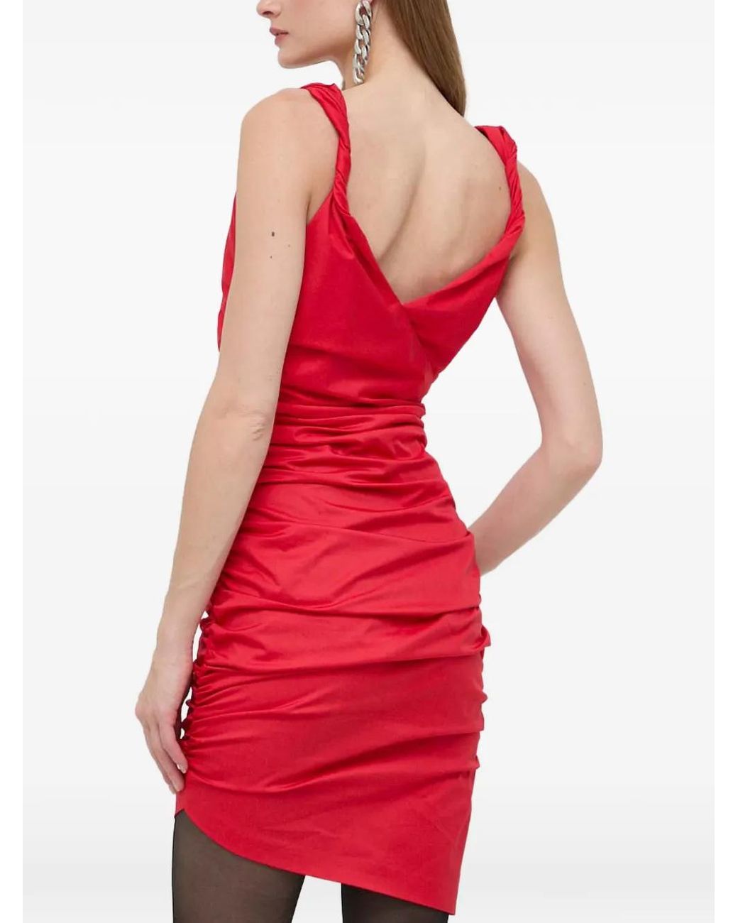 Pinko Red V-Neck Ruched Mini Dress