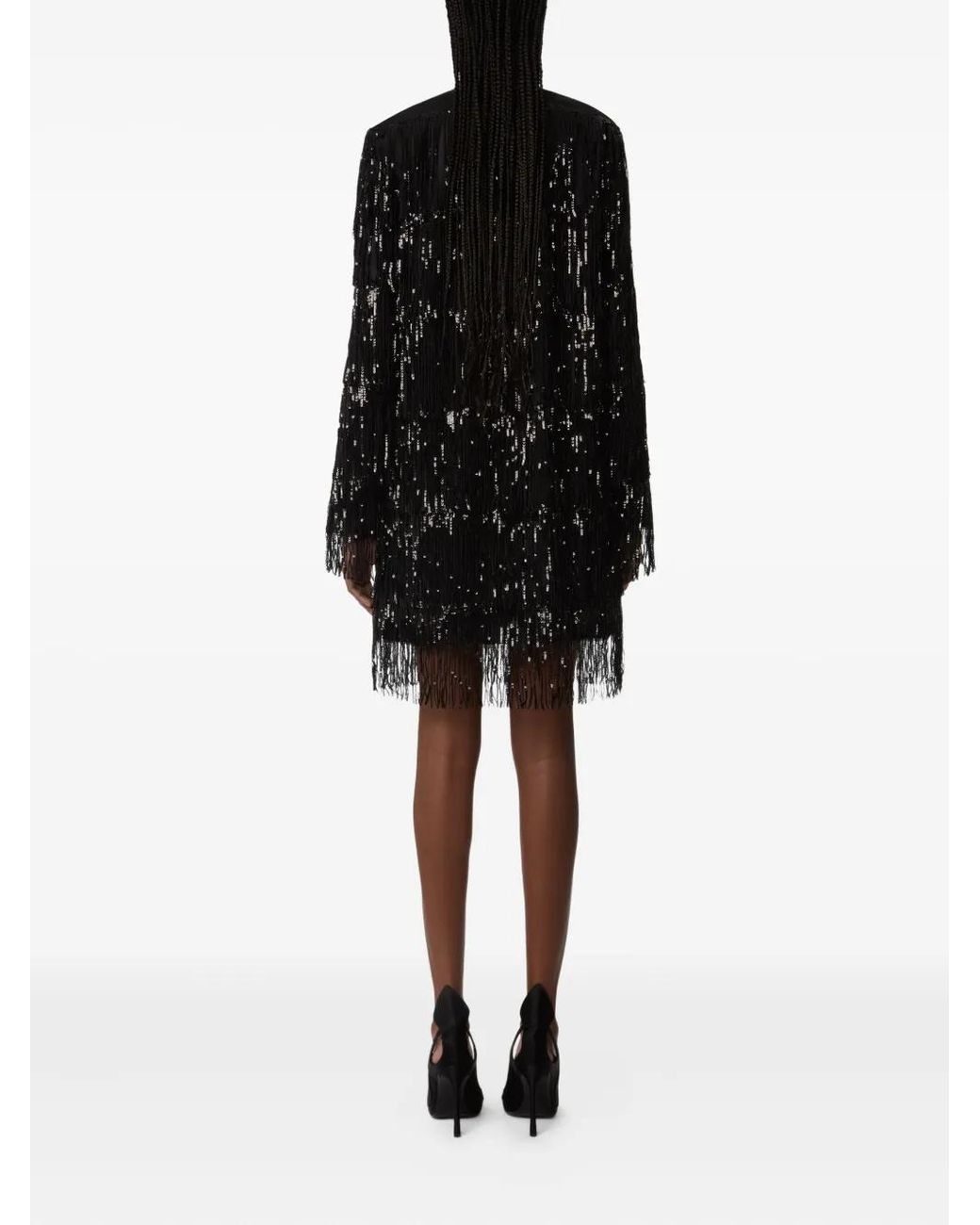 Nina Ricci Black Sequin-Embellished Fringed Mini Dress