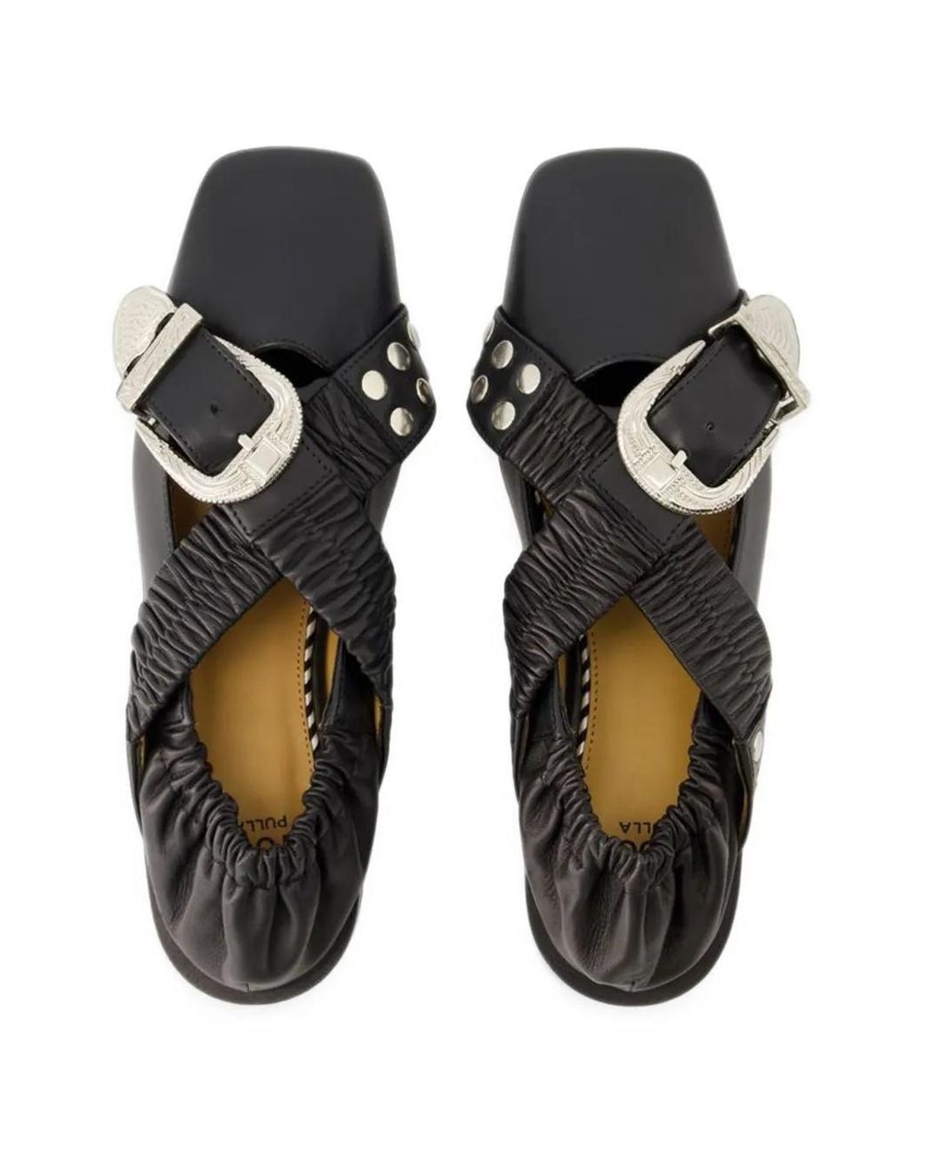Toga White Buckled Ruched Flats