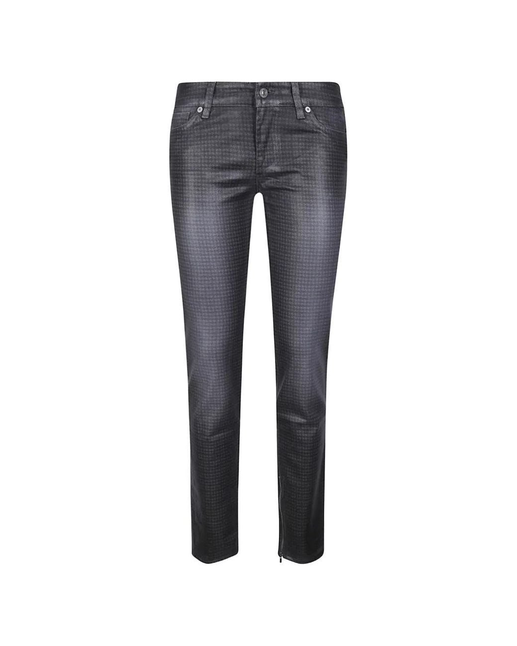 7 For All Mankind Blue Park Slope Houndstooth-Pattern Zipped-Cuffs Trousers