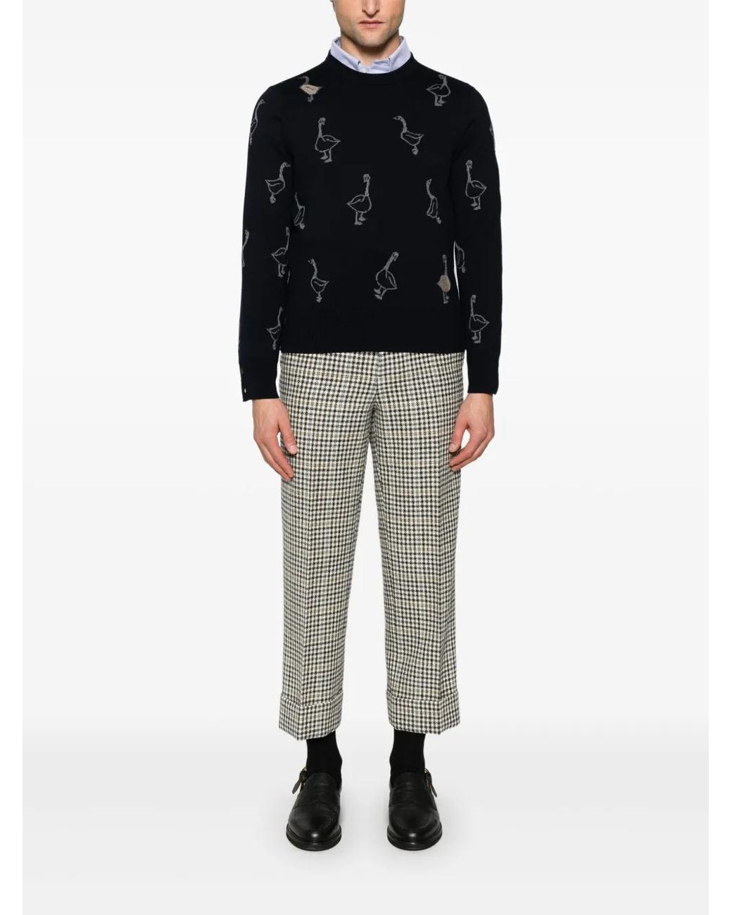 Thom Browne Black Pattern-Intarsia Virgin Wool Sweater for men