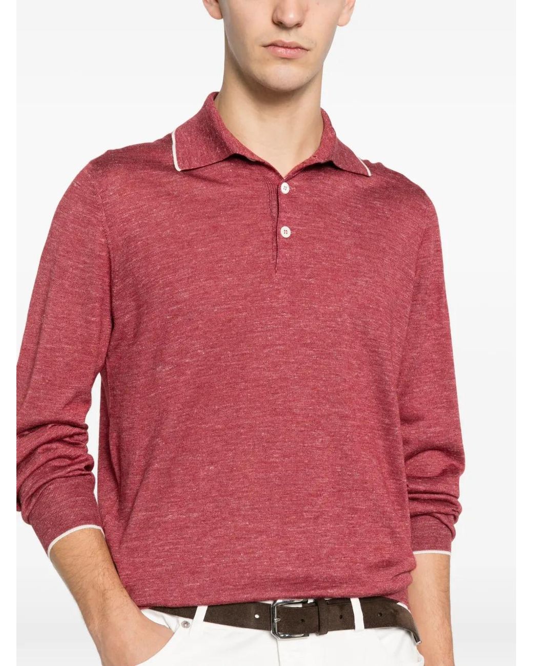 Brunello Cucinelli Pink Long Sleeve Polo for men
