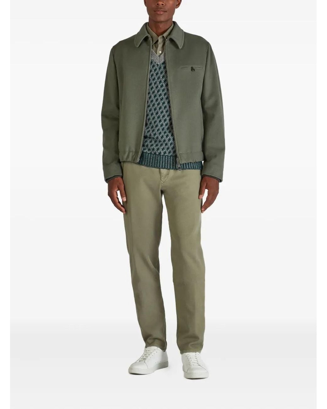 Zanone Green Jacquard Wool Vest for men