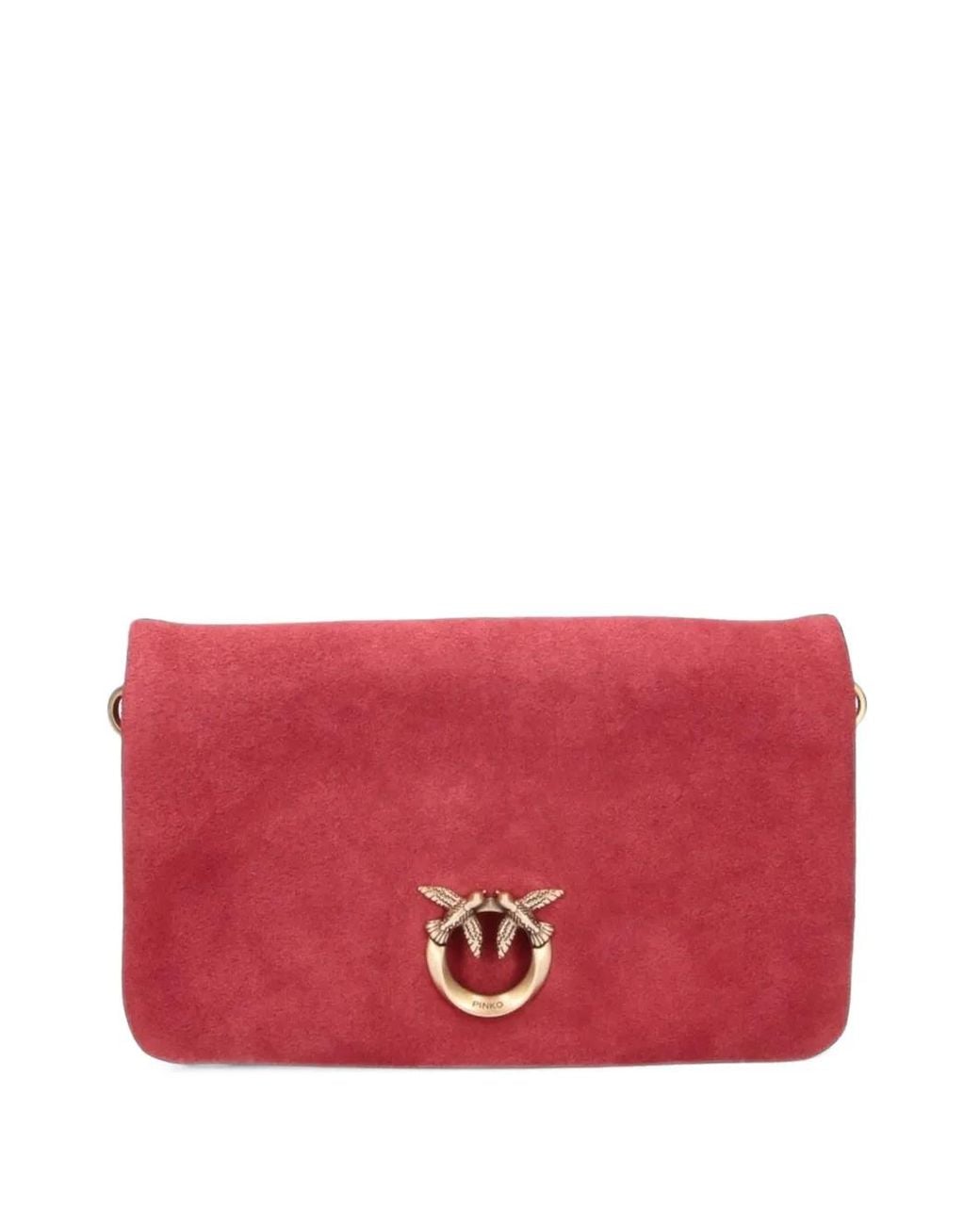Pinko Red Love Birds Suede Shoulder Bag