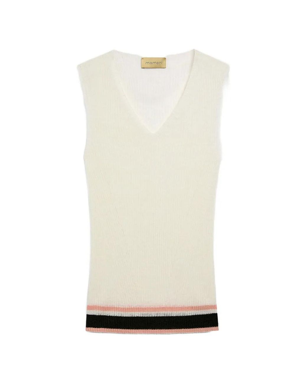 Momoní White Ella Ribbed V-Neck Top