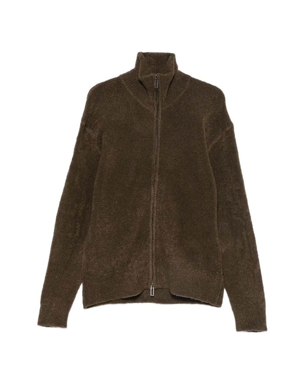 Paolo Pecora Brown Bouclé-Knit Zip-Up Cardigan for men