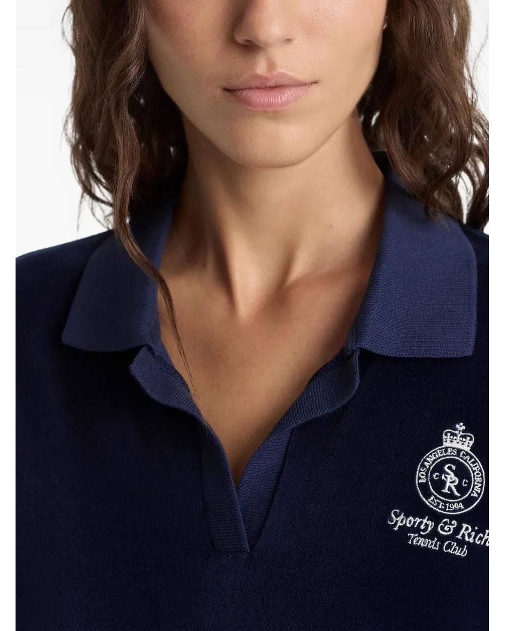 Sporty & Rich Blue Collared Embroidered Sweater