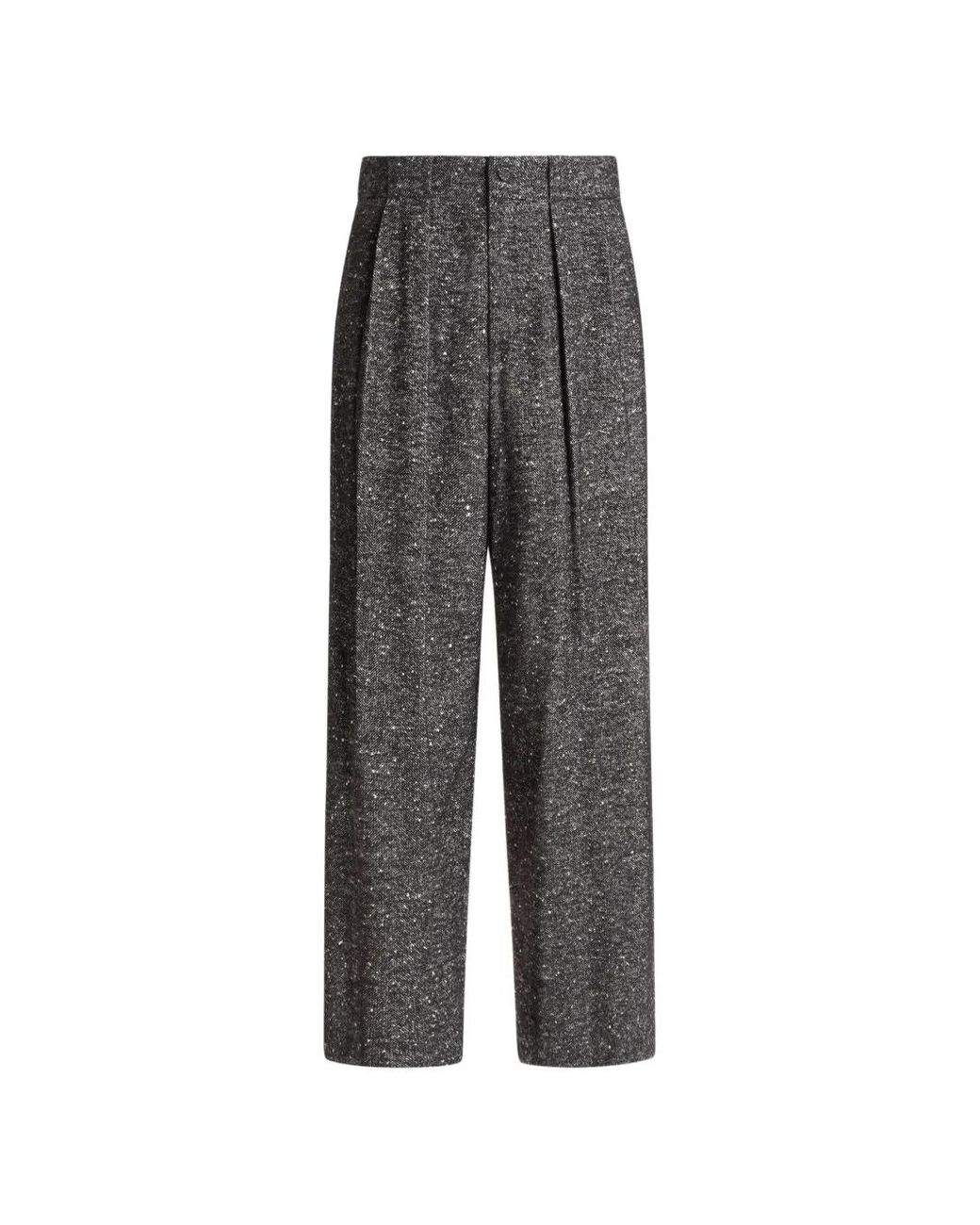 Dolce & Gabbana Gray Textured Wool-Blend Trousers for men