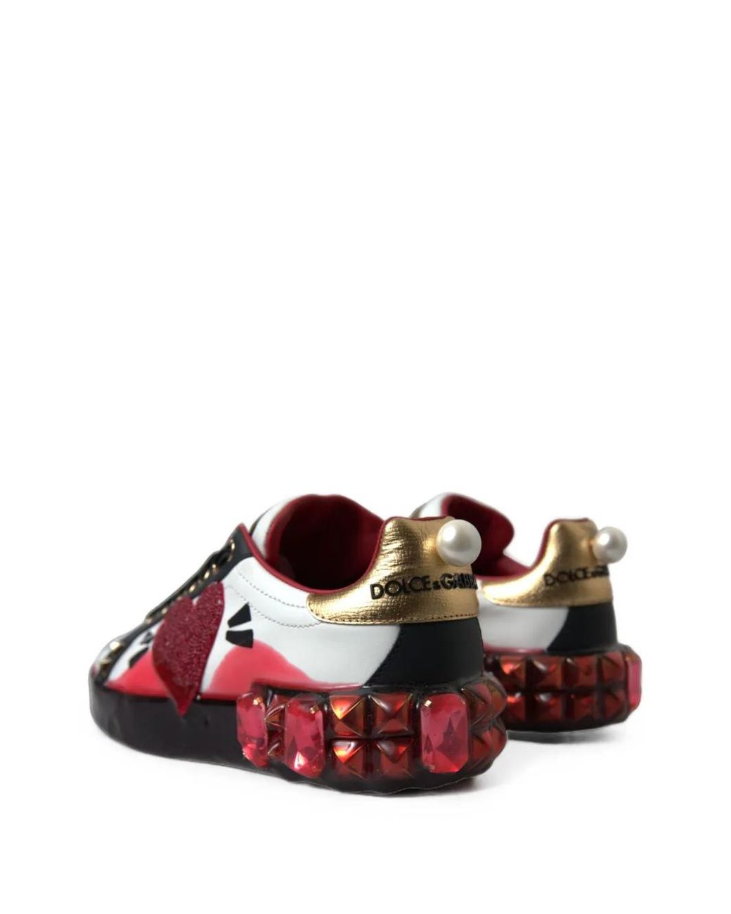 Dolce & Gabbana Red Portofino Crystal-Embellished Leather Sneakers