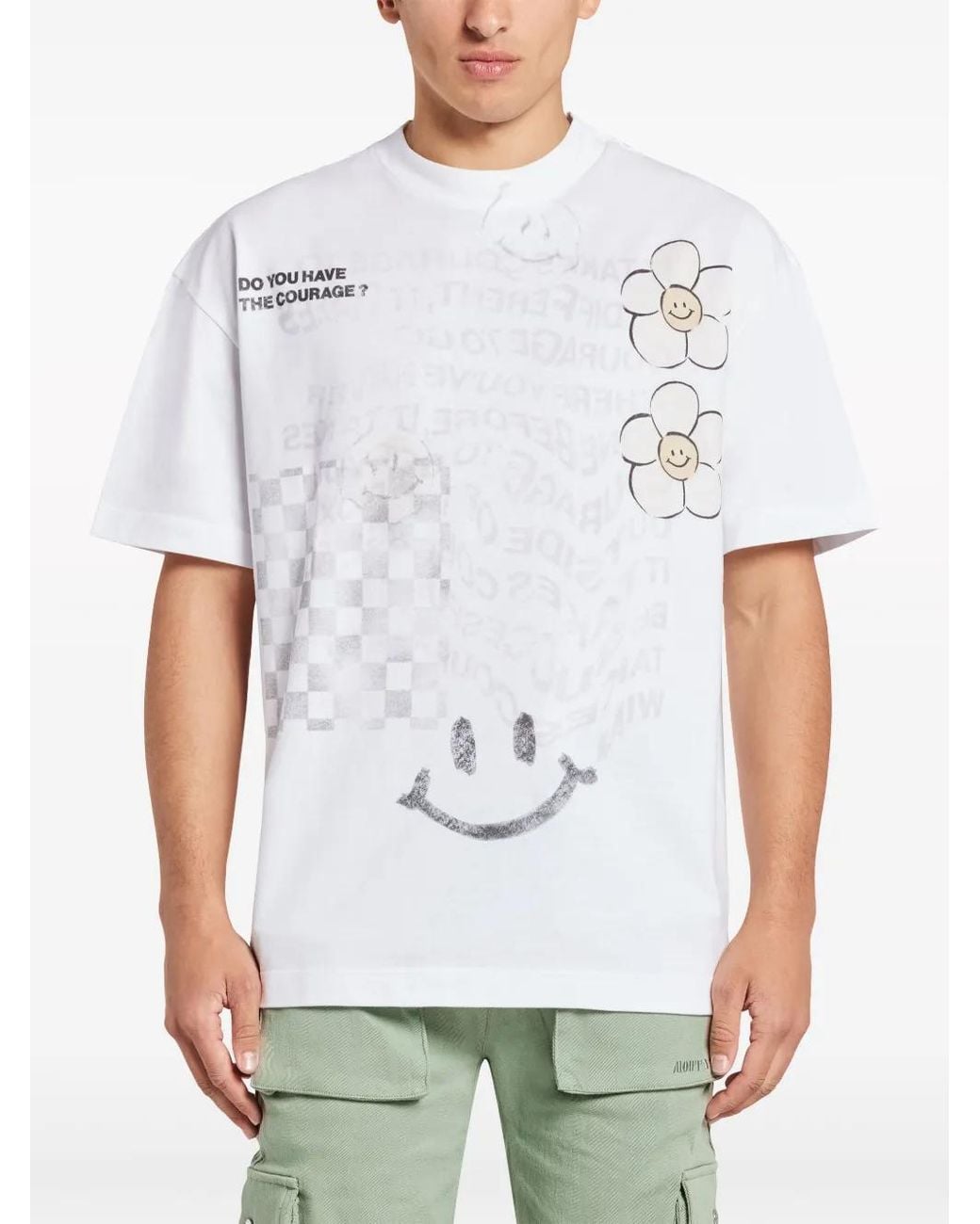 MOUTY White Graphic-Print Cotton T-Shirt for men