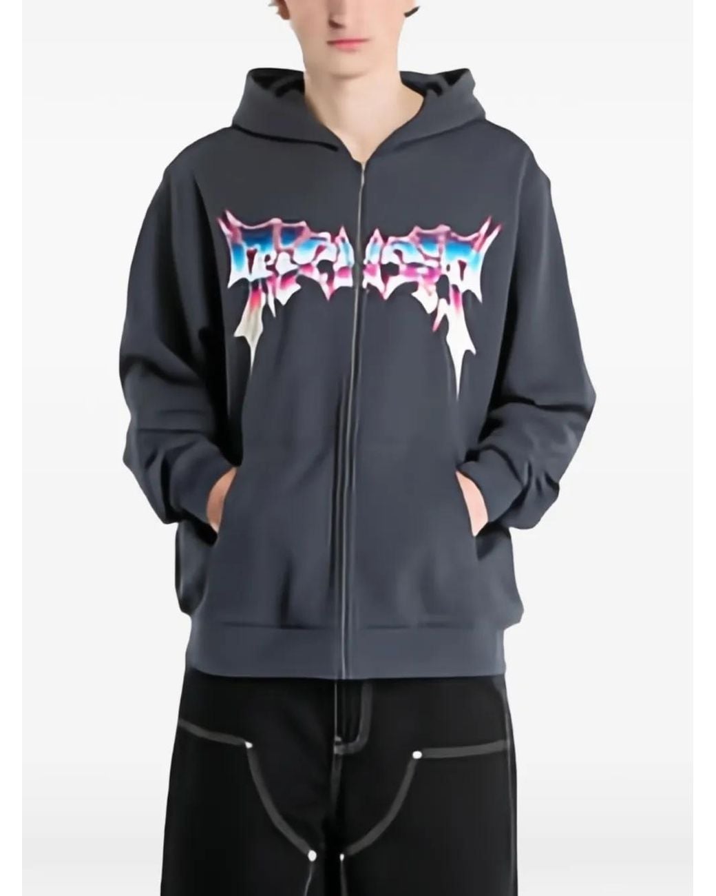 RIPNDIP Gray Noid Graphic-Print Zip-Up Hoodie for men