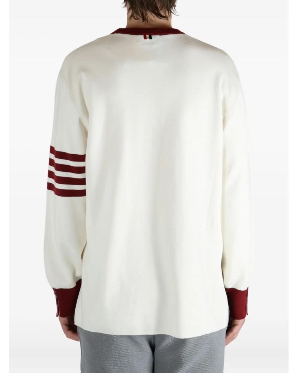 Thom Browne White Four-Stripe Crew-Neck Sweater for men