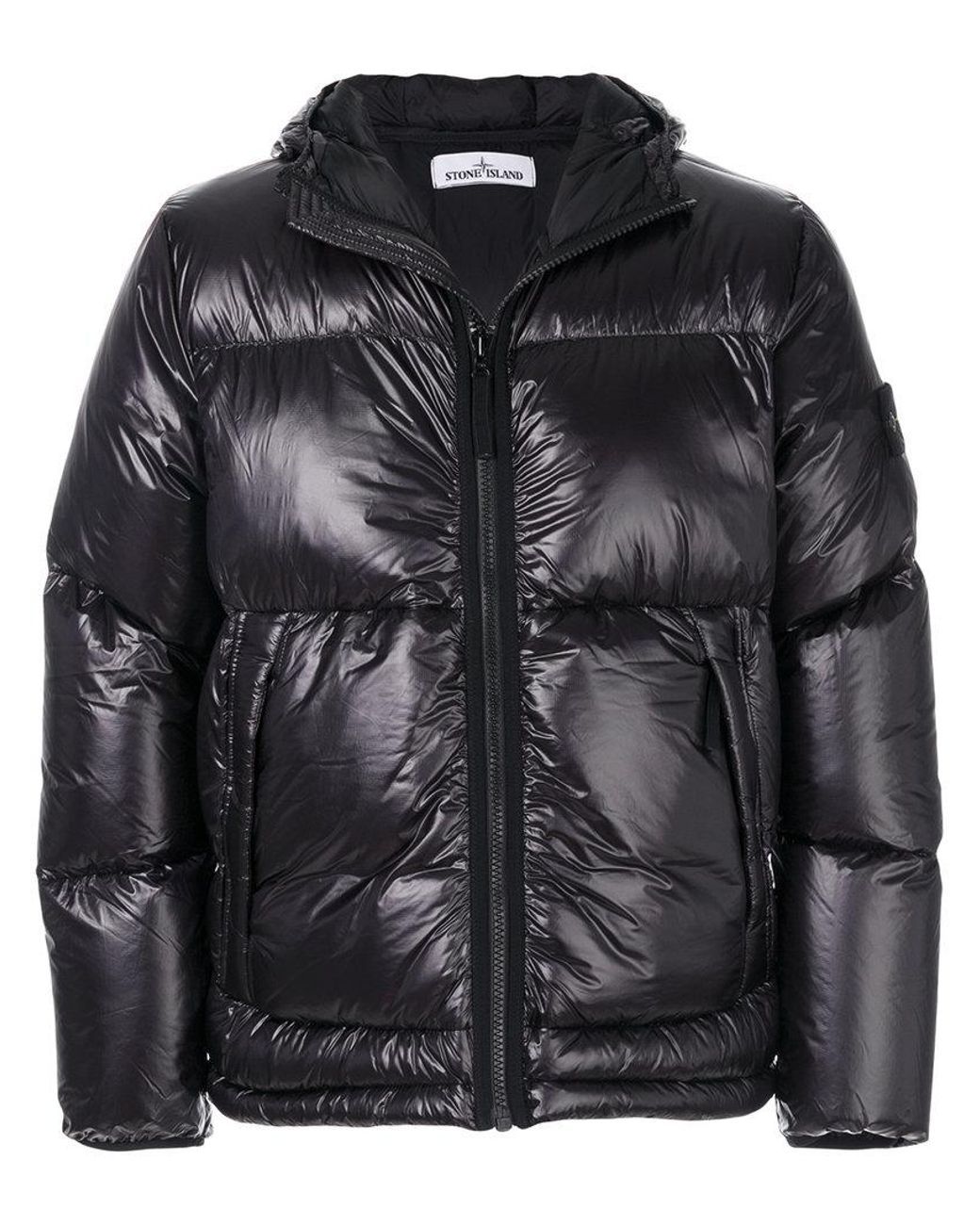 Stone Island Glossy Puffer Jacket in Black for Men | Lyst