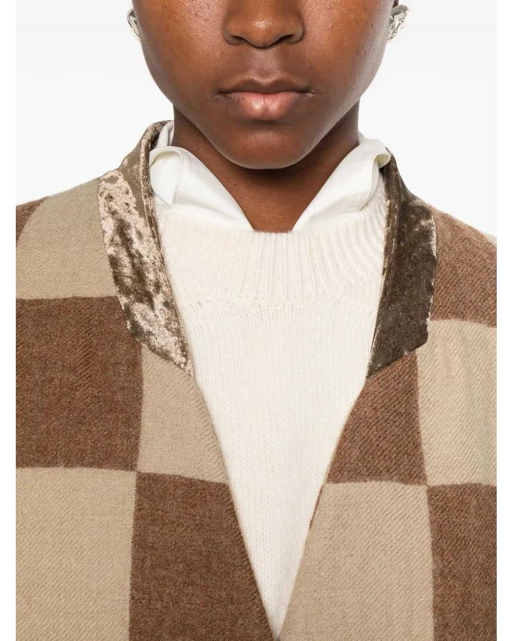 Uma Wang Pixel Checkerboard Frayed-Seam Coat in Natural | Lyst