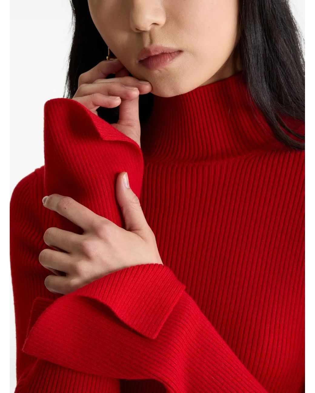 Patou Red Wool Blend Ribbed Sweater