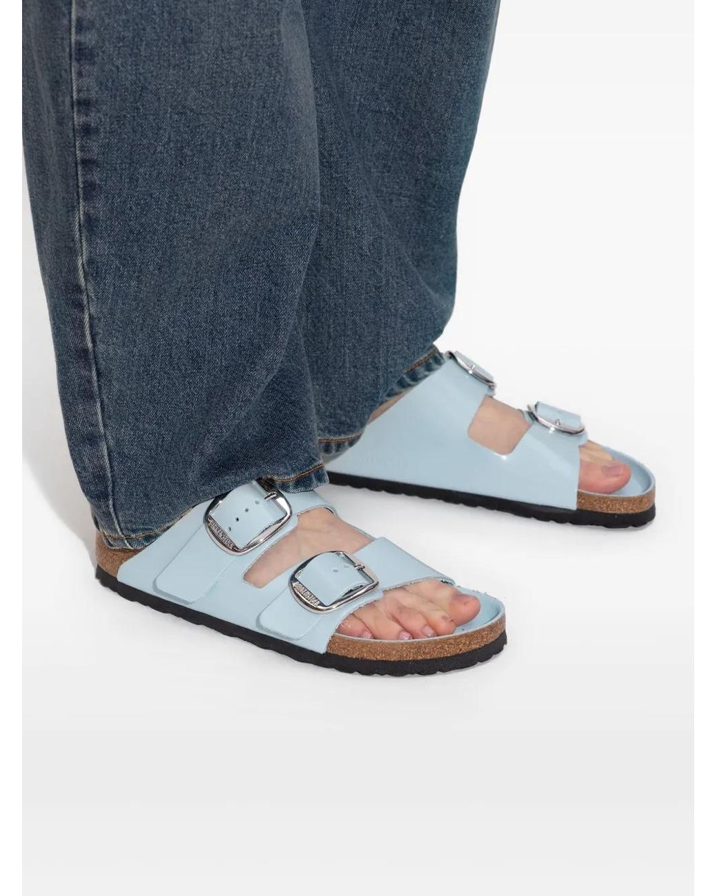 Birkenstock Blue Arizona Big Buckle Patent Leather Sandals
