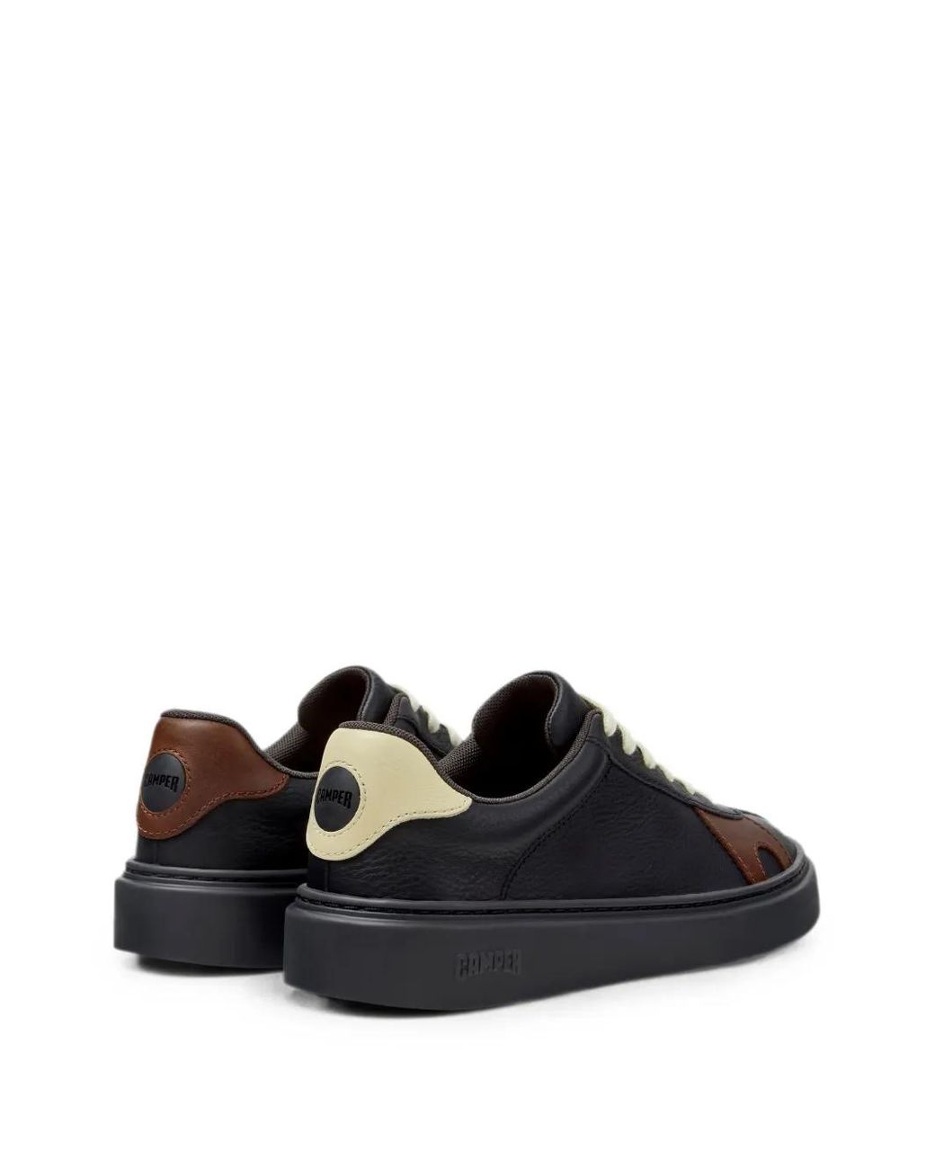 Camper Black Twins Grained Leather Trainers With Two-Tone Abstract Design