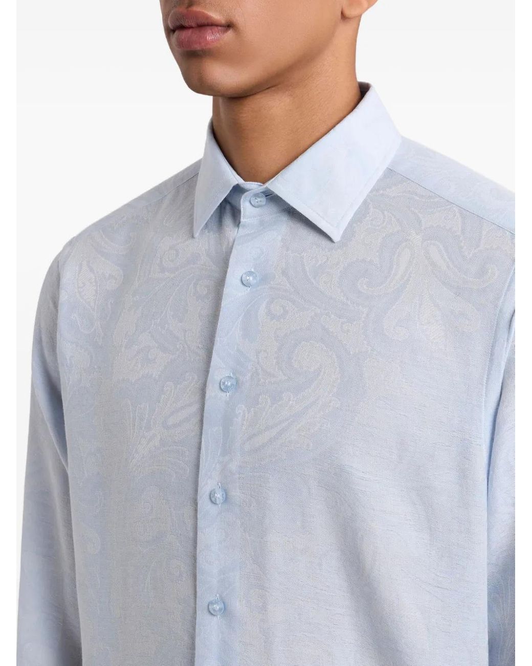 Etro Blue Paisley-Jacquard Cotton Shirt for men