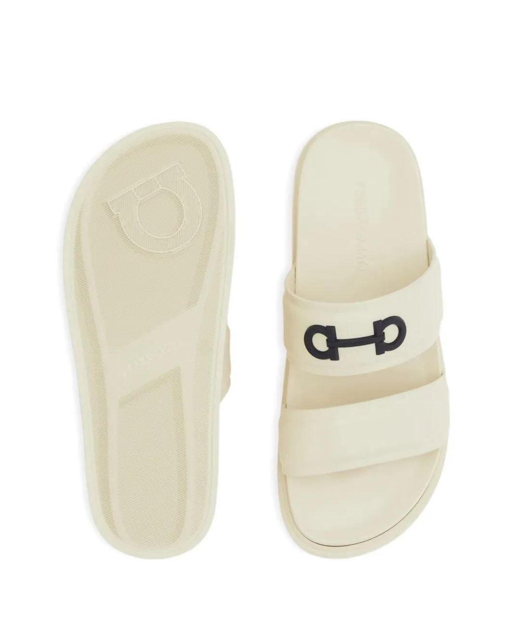 Ferragamo White Gancini Ornament Slides for men