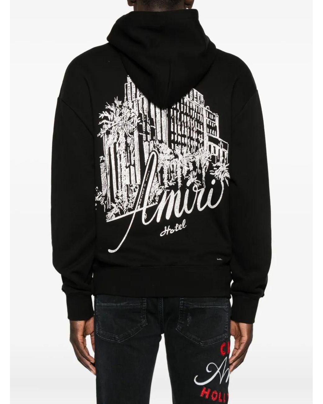 Amiri Black Hotel Crystal-Embellished Hooded Cotton Sweatshirt for men