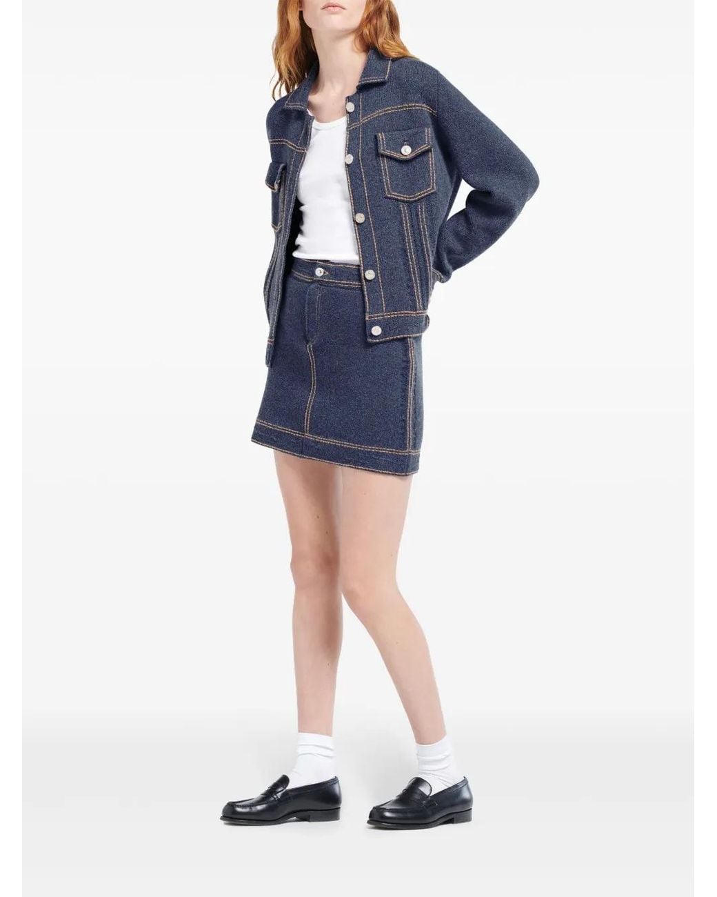 Barrie Blue Contrast-Stitch Mini Skirt