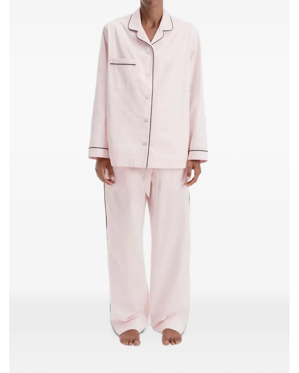 Tekla Pink Drawstring Cotton Pajama Bottoms