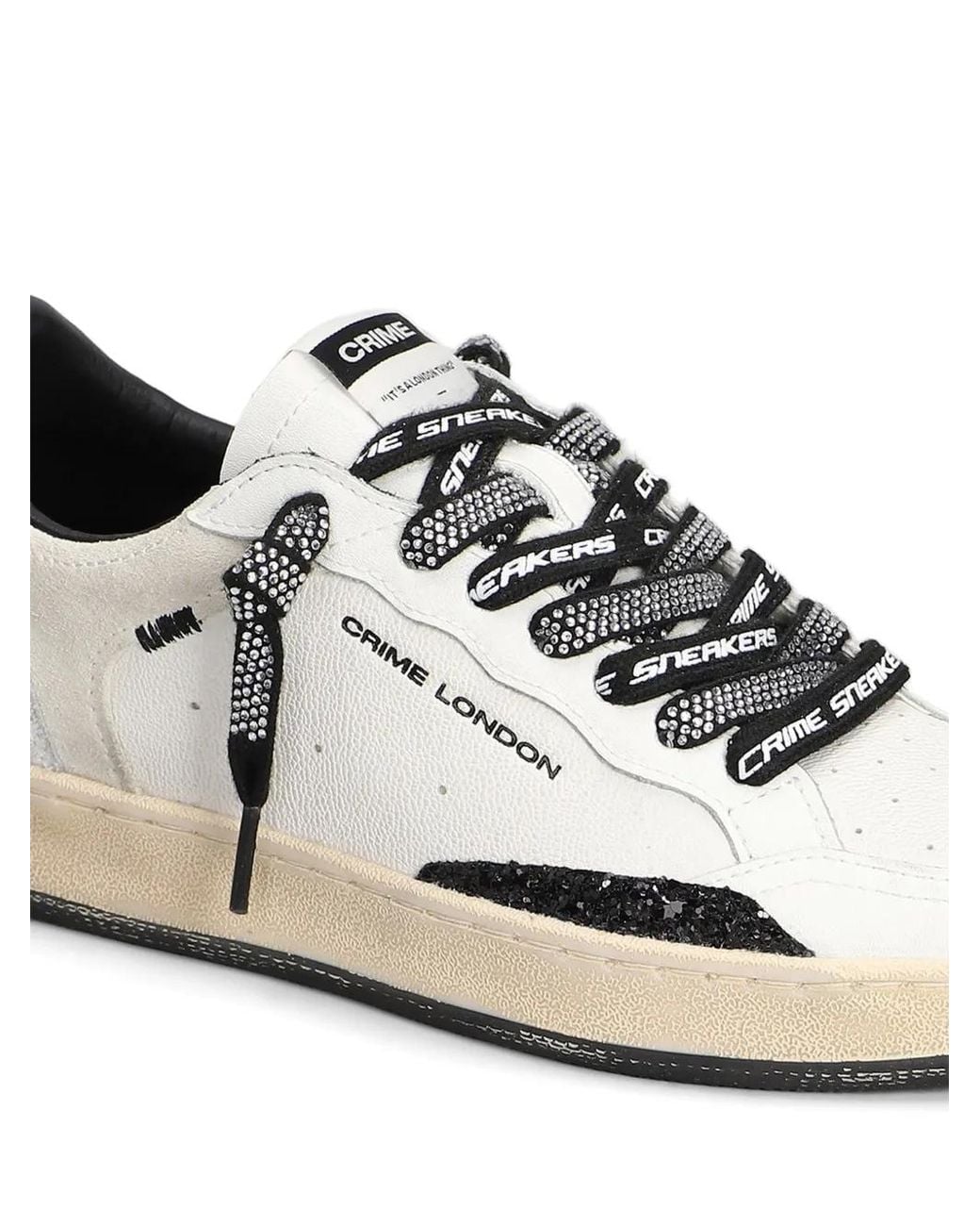 Crime London White Chelsea Glitter-Embellished Logo-Print Sneakers