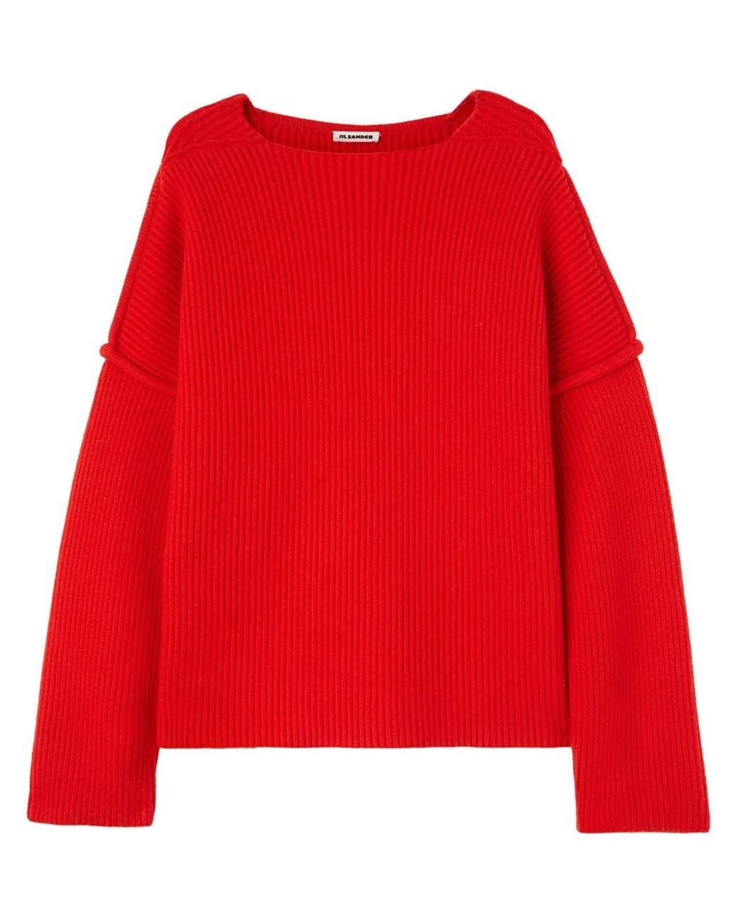 Jil Sander Red Raised-Seam Sweater