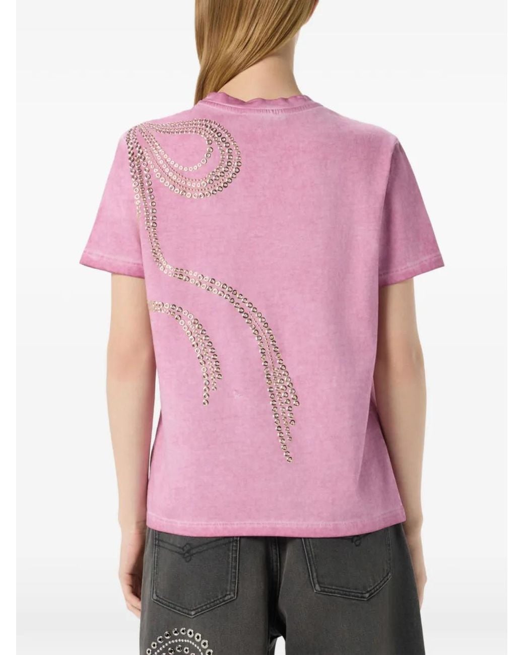 Blumarine Pink Embellished Eyelet-Detail T-Shirt