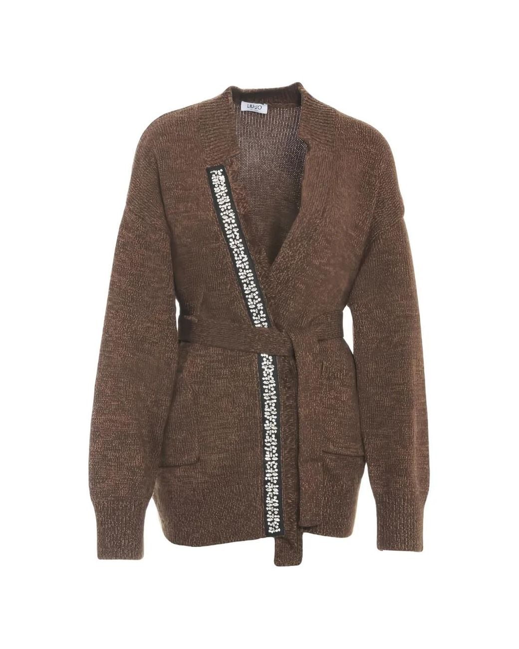 Liu Jo Brown Embellished Belted Cardigan